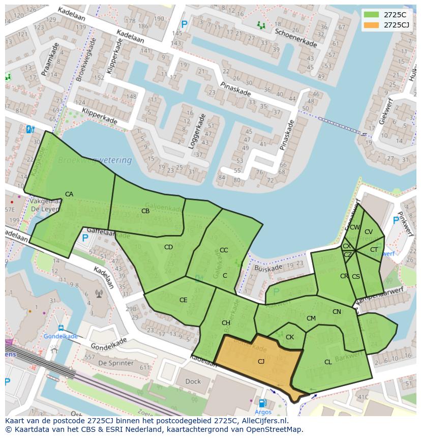 Afbeelding van het postcodegebied 2725 CJ op de kaart.