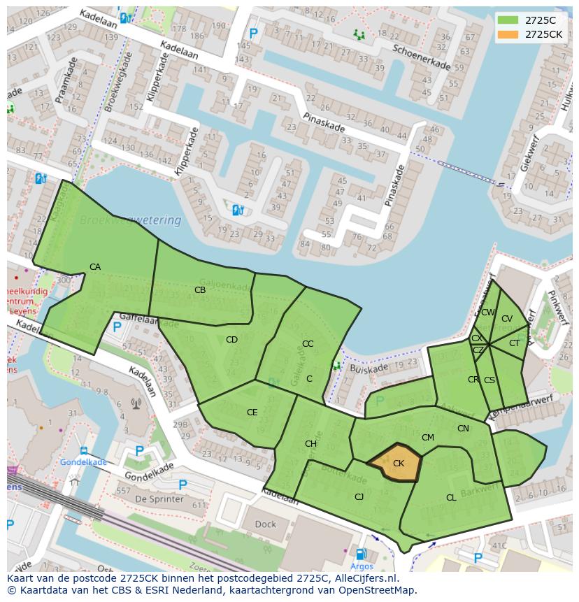Afbeelding van het postcodegebied 2725 CK op de kaart.