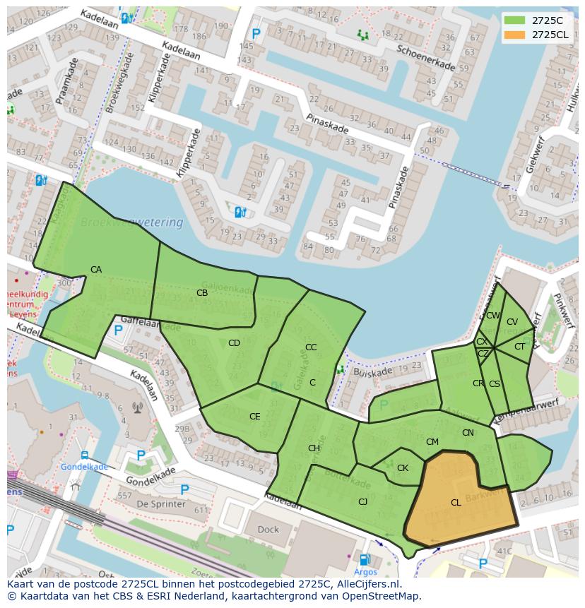 Afbeelding van het postcodegebied 2725 CL op de kaart.