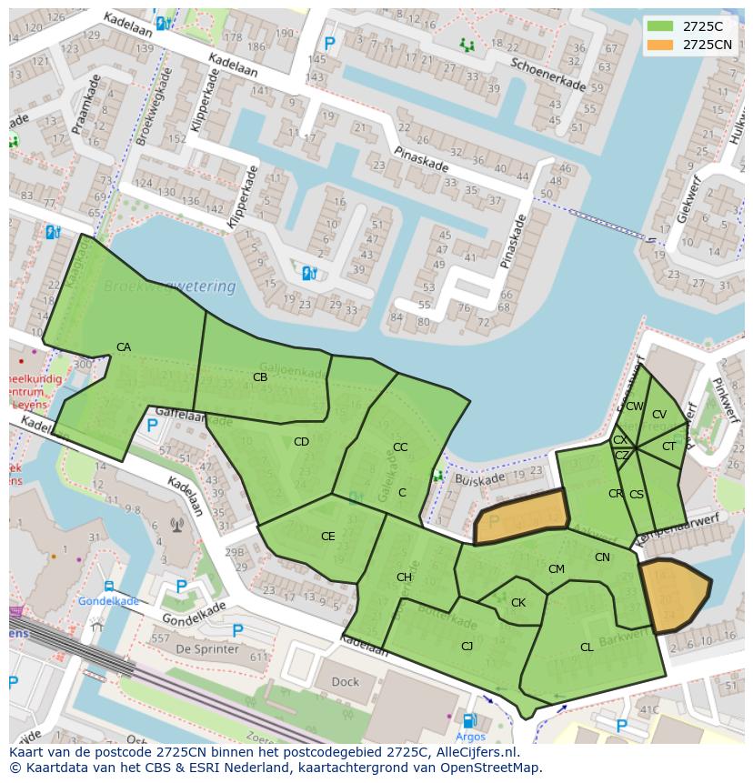 Afbeelding van het postcodegebied 2725 CN op de kaart.