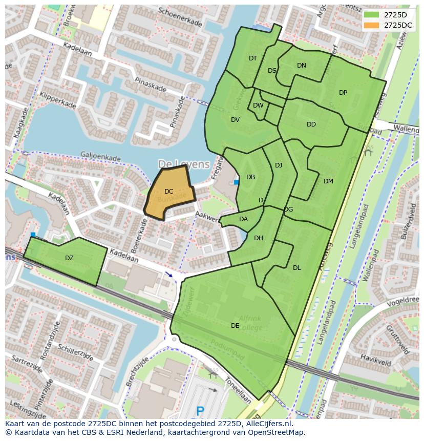 Afbeelding van het postcodegebied 2725 DC op de kaart.