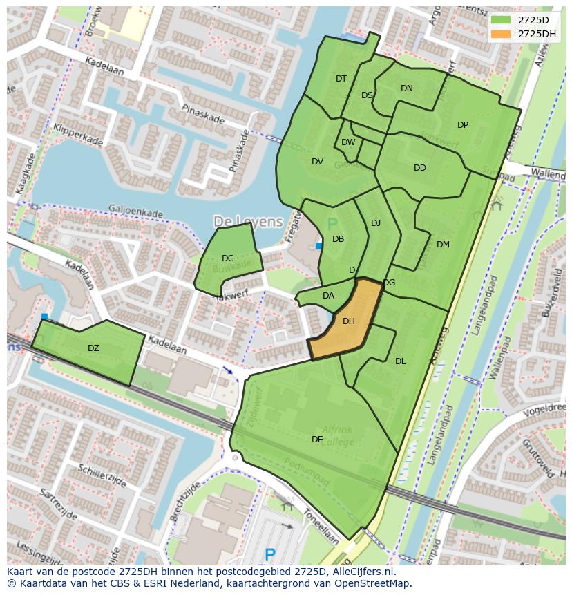 Afbeelding van het postcodegebied 2725 DH op de kaart.
