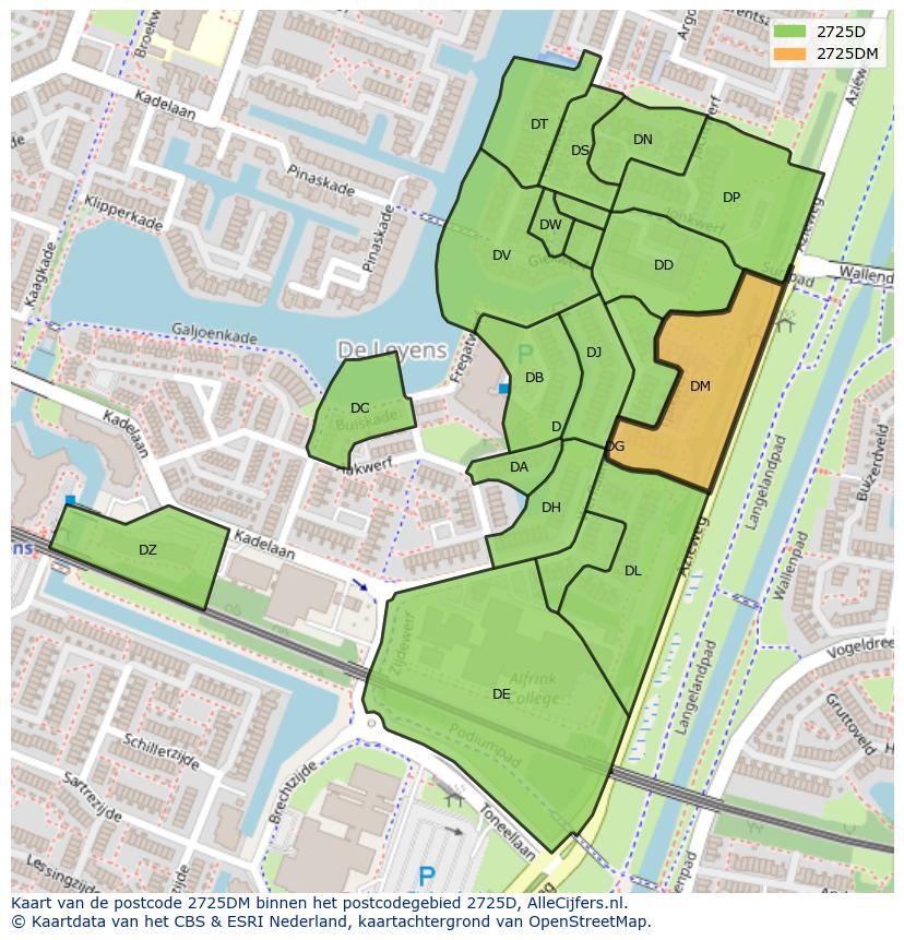 Afbeelding van het postcodegebied 2725 DM op de kaart.