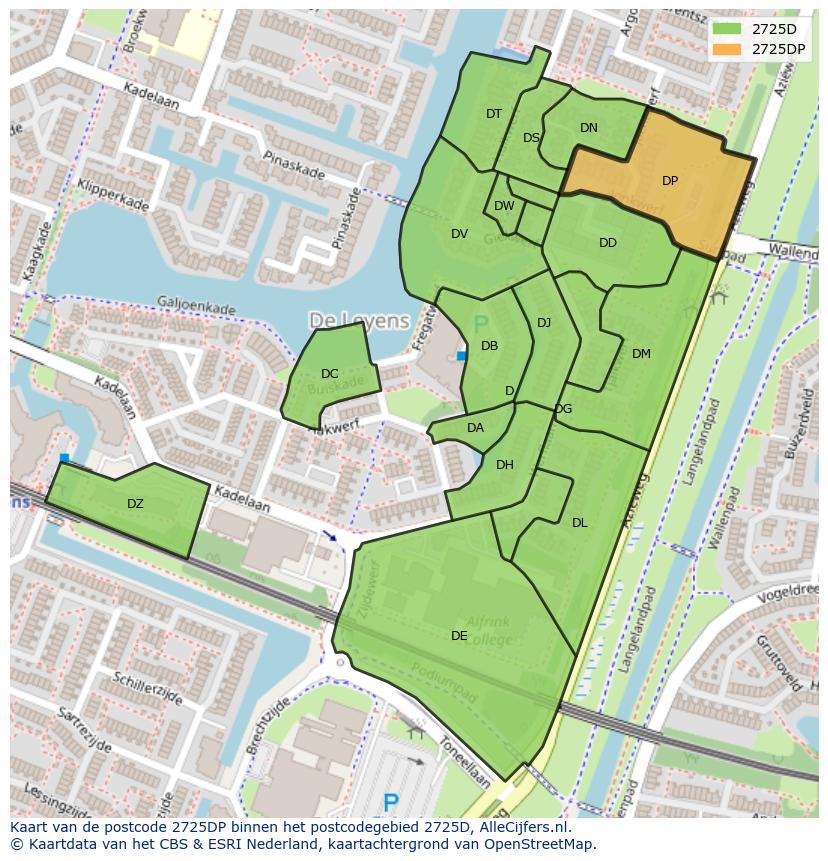 Afbeelding van het postcodegebied 2725 DP op de kaart.
