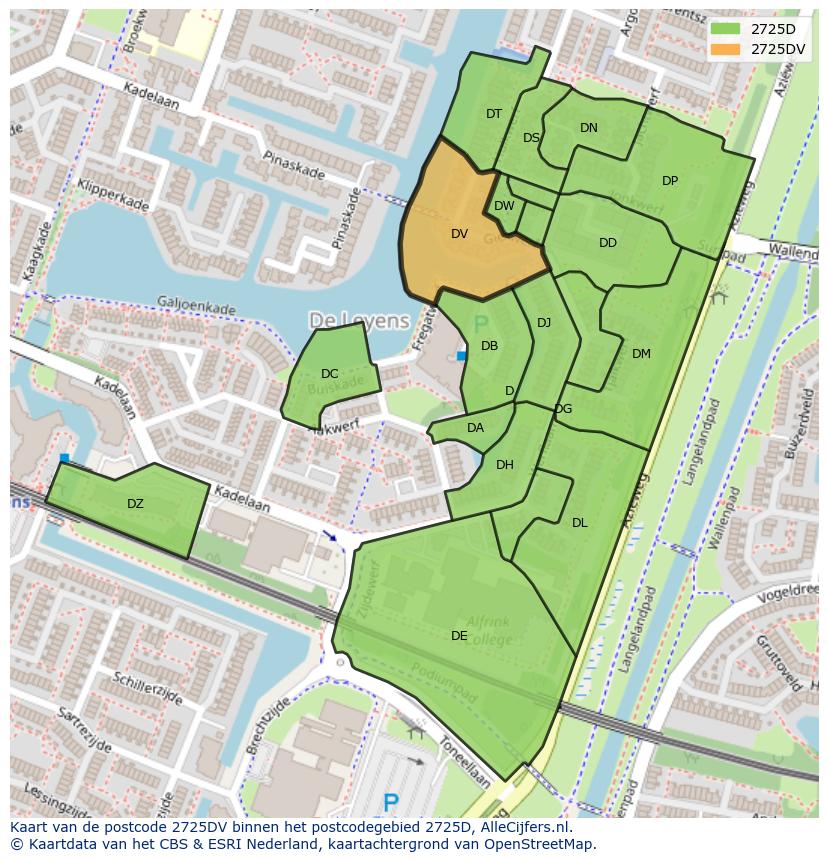 Afbeelding van het postcodegebied 2725 DV op de kaart.