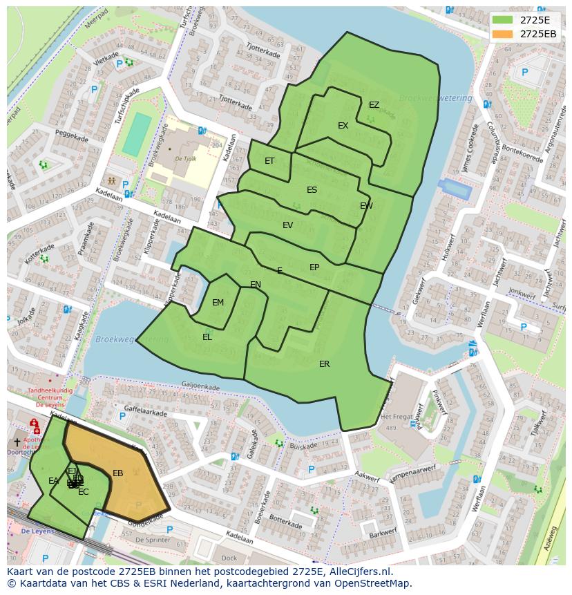 Afbeelding van het postcodegebied 2725 EB op de kaart.