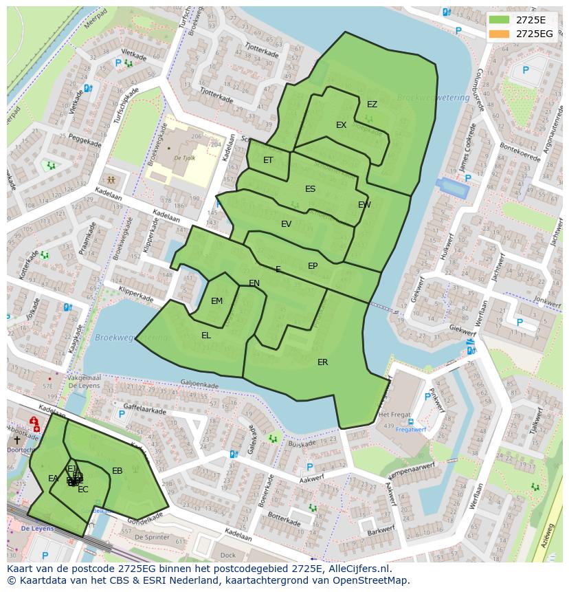Afbeelding van het postcodegebied 2725 EG op de kaart.