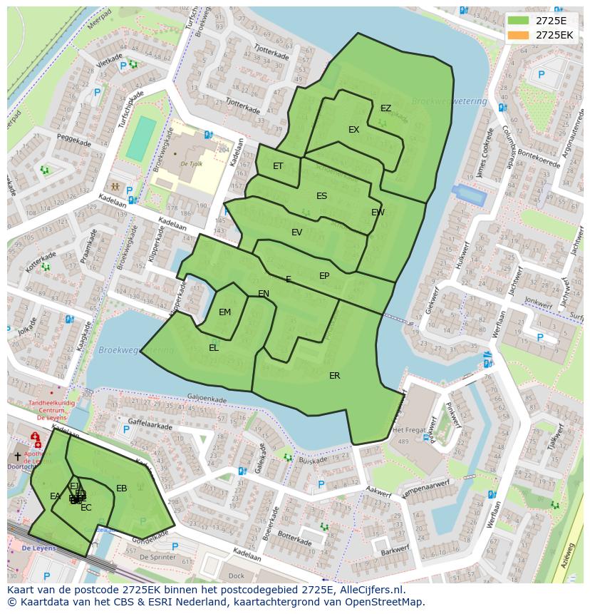Afbeelding van het postcodegebied 2725 EK op de kaart.