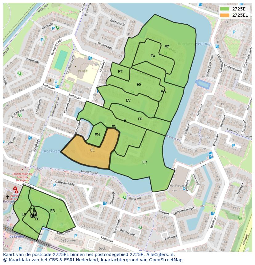 Afbeelding van het postcodegebied 2725 EL op de kaart.