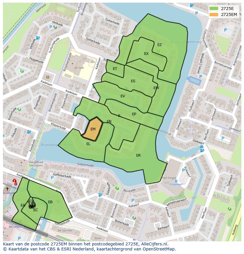 Afbeelding van het postcodegebied 2725 EM op de kaart.