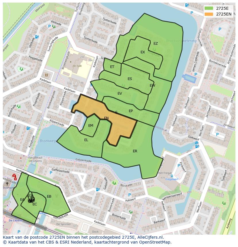 Afbeelding van het postcodegebied 2725 EN op de kaart.