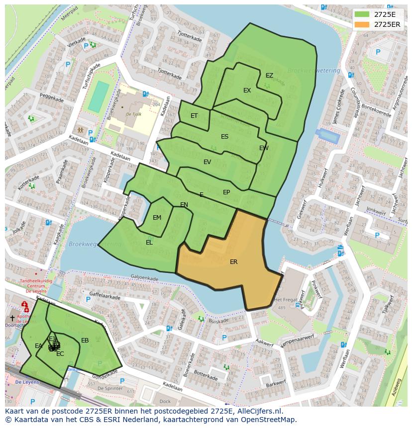 Afbeelding van het postcodegebied 2725 ER op de kaart.
