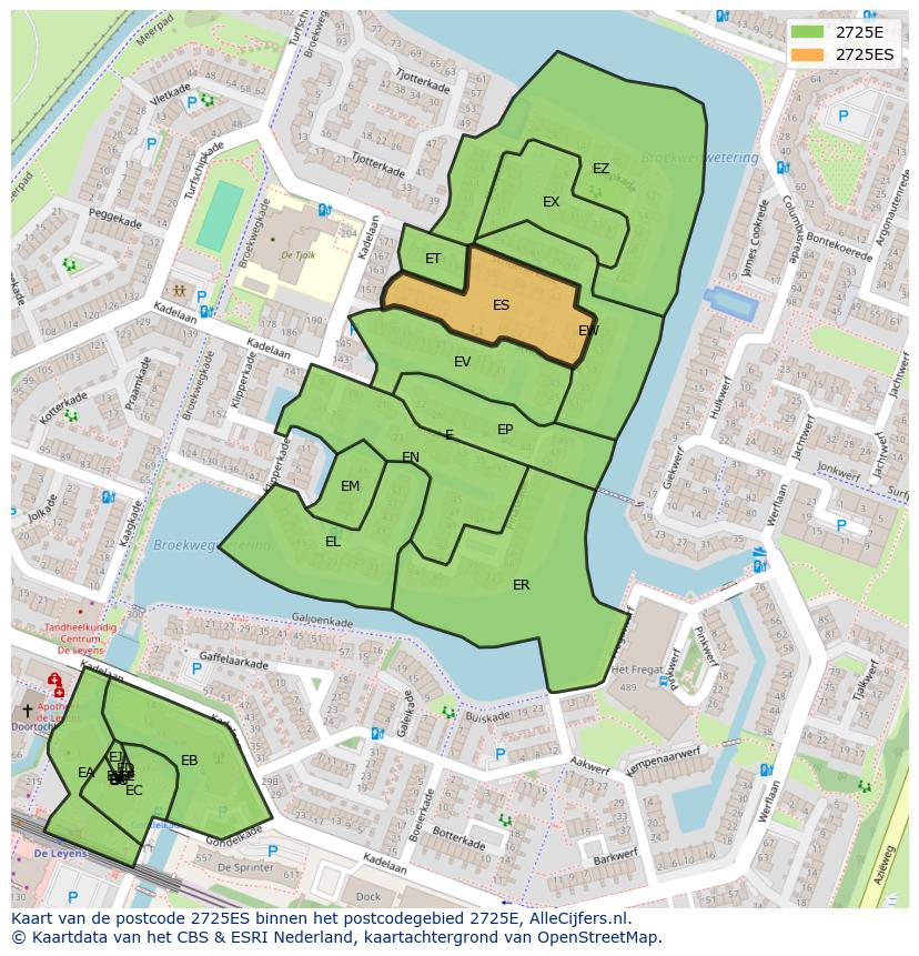 Afbeelding van het postcodegebied 2725 ES op de kaart.