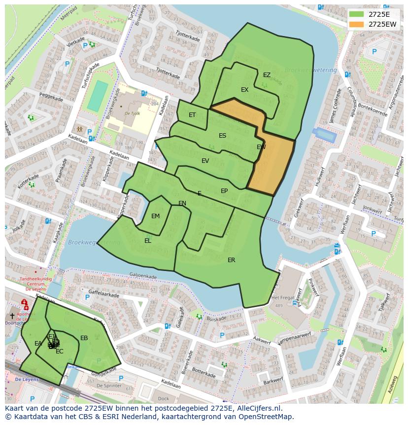 Afbeelding van het postcodegebied 2725 EW op de kaart.