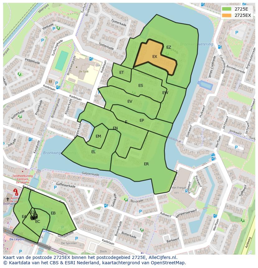 Afbeelding van het postcodegebied 2725 EX op de kaart.