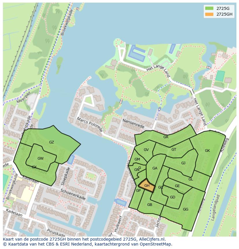 Afbeelding van het postcodegebied 2725 GH op de kaart.
