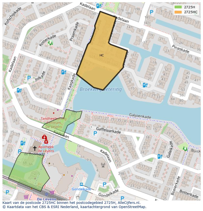 Afbeelding van het postcodegebied 2725 HC op de kaart.