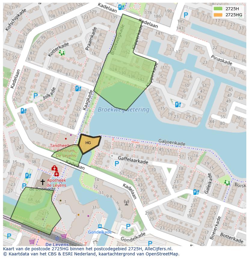 Afbeelding van het postcodegebied 2725 HG op de kaart.