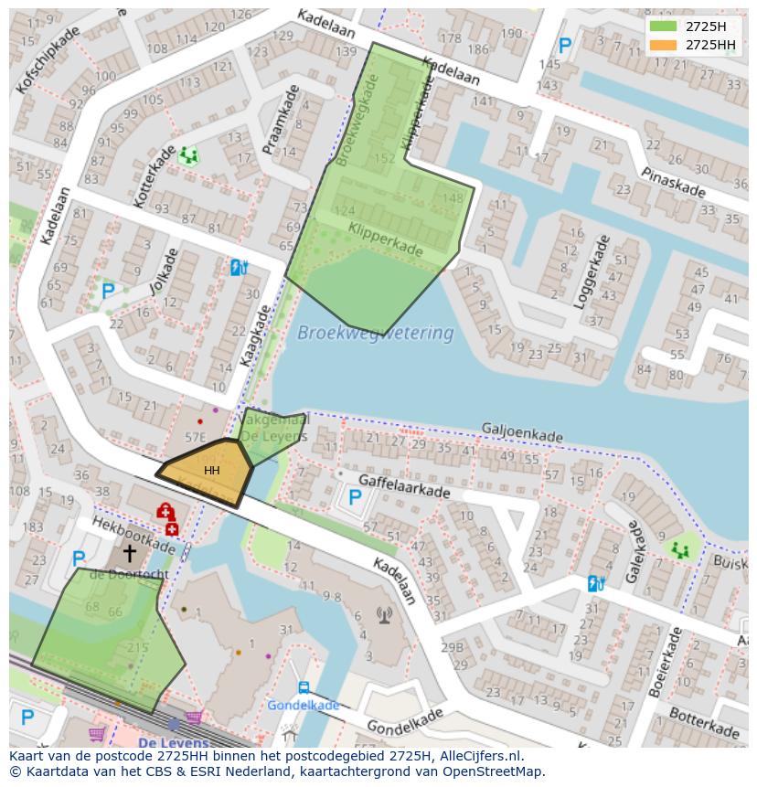 Afbeelding van het postcodegebied 2725 HH op de kaart.