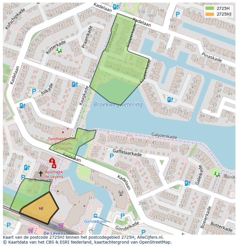 Afbeelding van het postcodegebied 2725 HJ op de kaart.