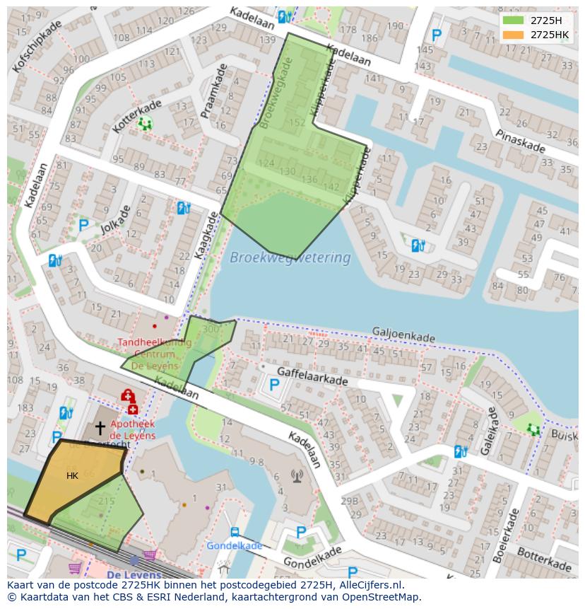 Afbeelding van het postcodegebied 2725 HK op de kaart.