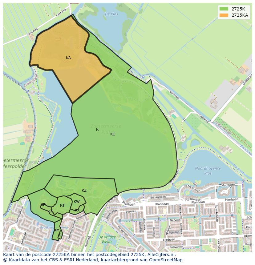 Afbeelding van het postcodegebied 2725 KA op de kaart.