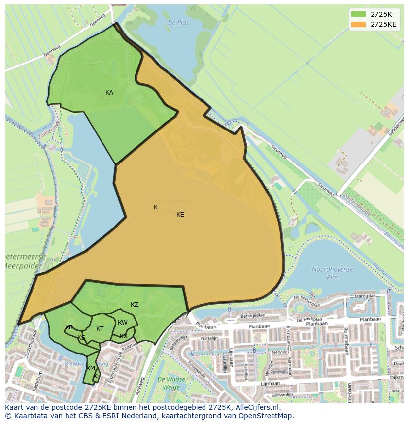 Afbeelding van het postcodegebied 2725 KE op de kaart.