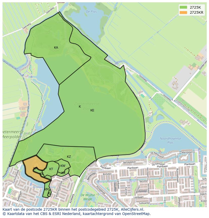 Afbeelding van het postcodegebied 2725 KR op de kaart.