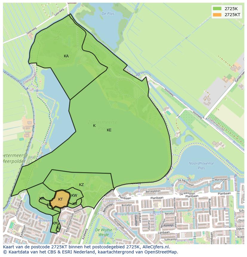 Afbeelding van het postcodegebied 2725 KT op de kaart.