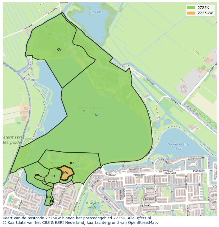 Afbeelding van het postcodegebied 2725 KW op de kaart.