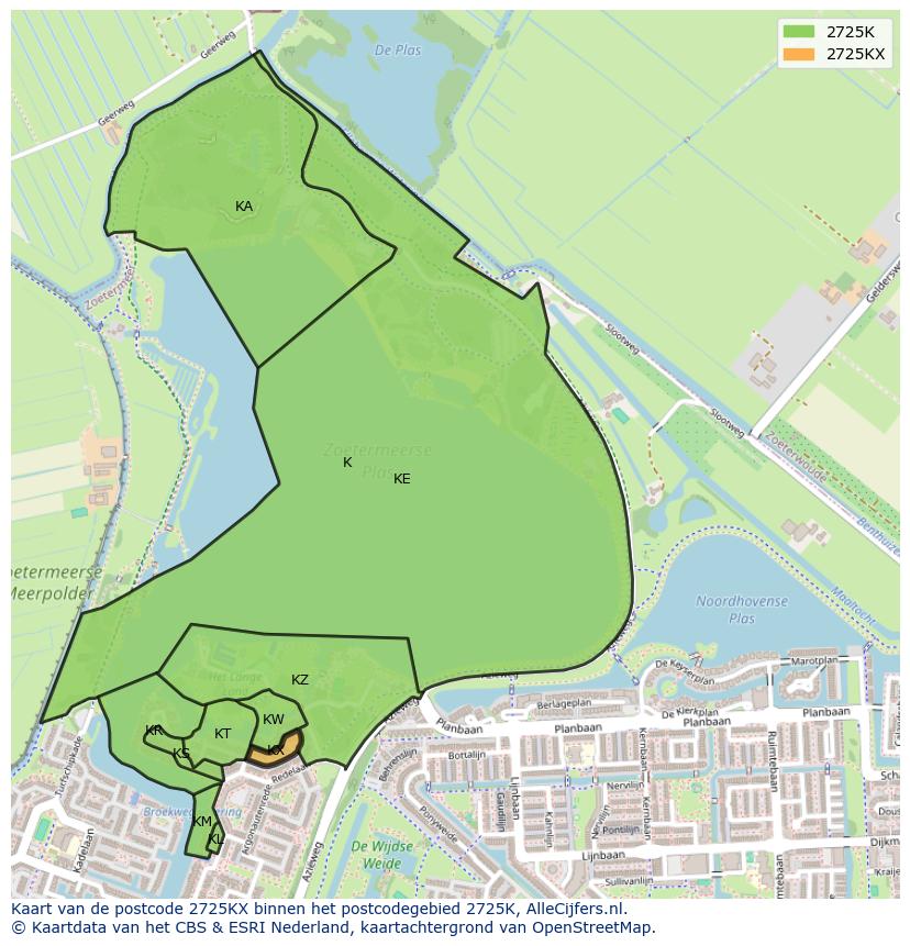 Afbeelding van het postcodegebied 2725 KX op de kaart.