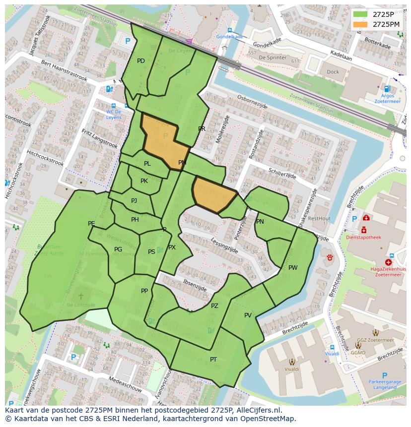 Afbeelding van het postcodegebied 2725 PM op de kaart.