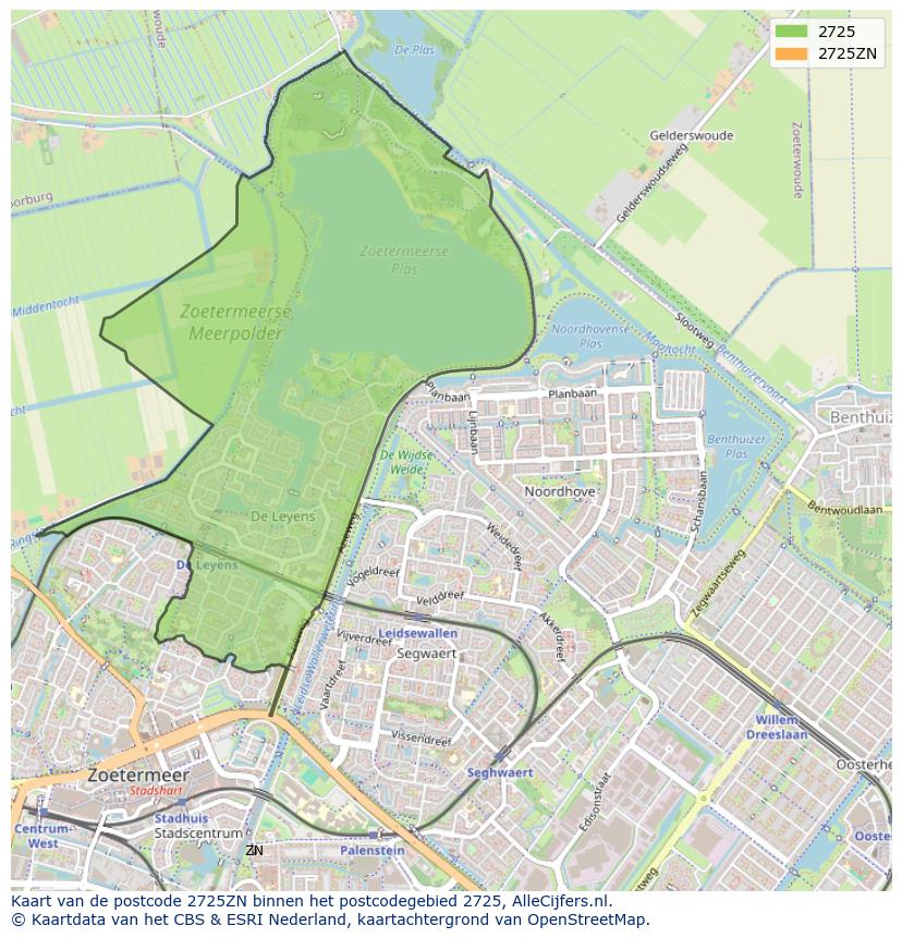 Afbeelding van het postcodegebied 2725 ZN op de kaart.