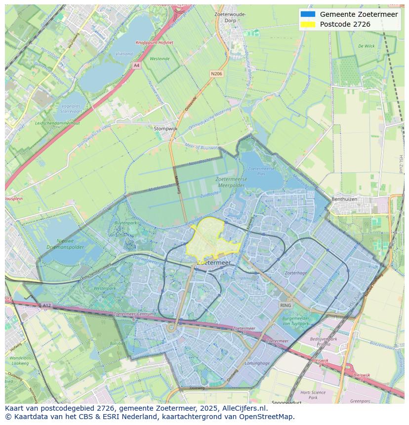Afbeelding van het postcodegebied 2726 op de kaart.