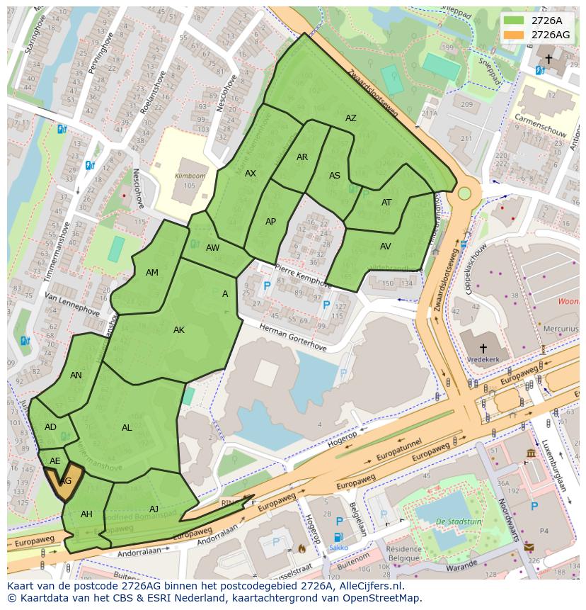 Afbeelding van het postcodegebied 2726 AG op de kaart.