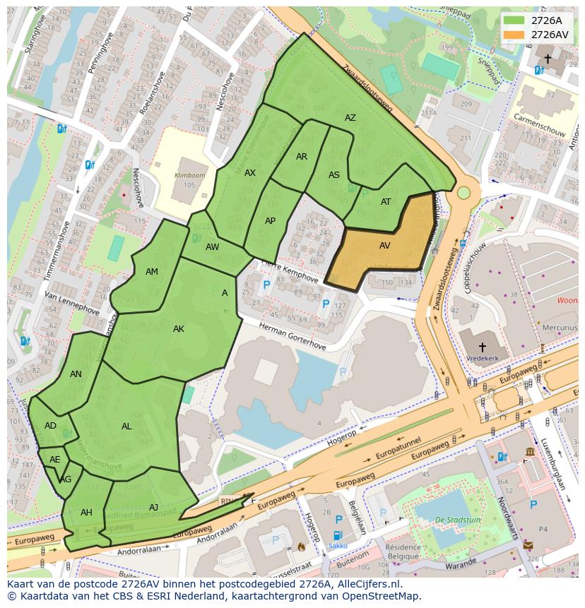 Afbeelding van het postcodegebied 2726 AV op de kaart.