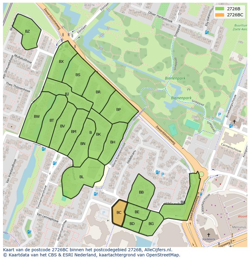 Afbeelding van het postcodegebied 2726 BC op de kaart.