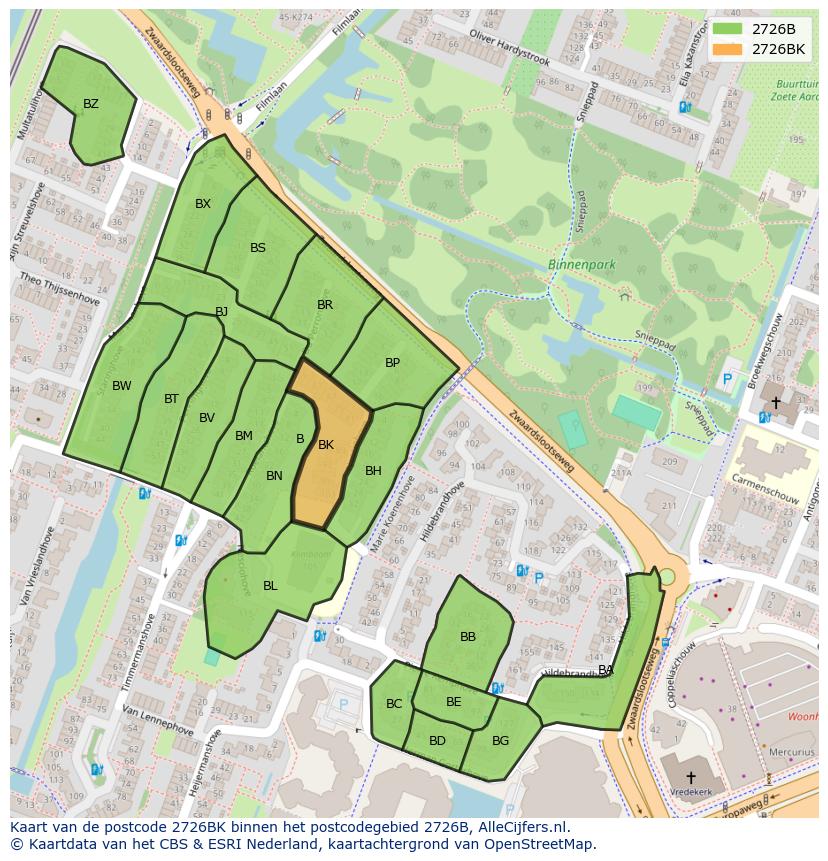 Afbeelding van het postcodegebied 2726 BK op de kaart.