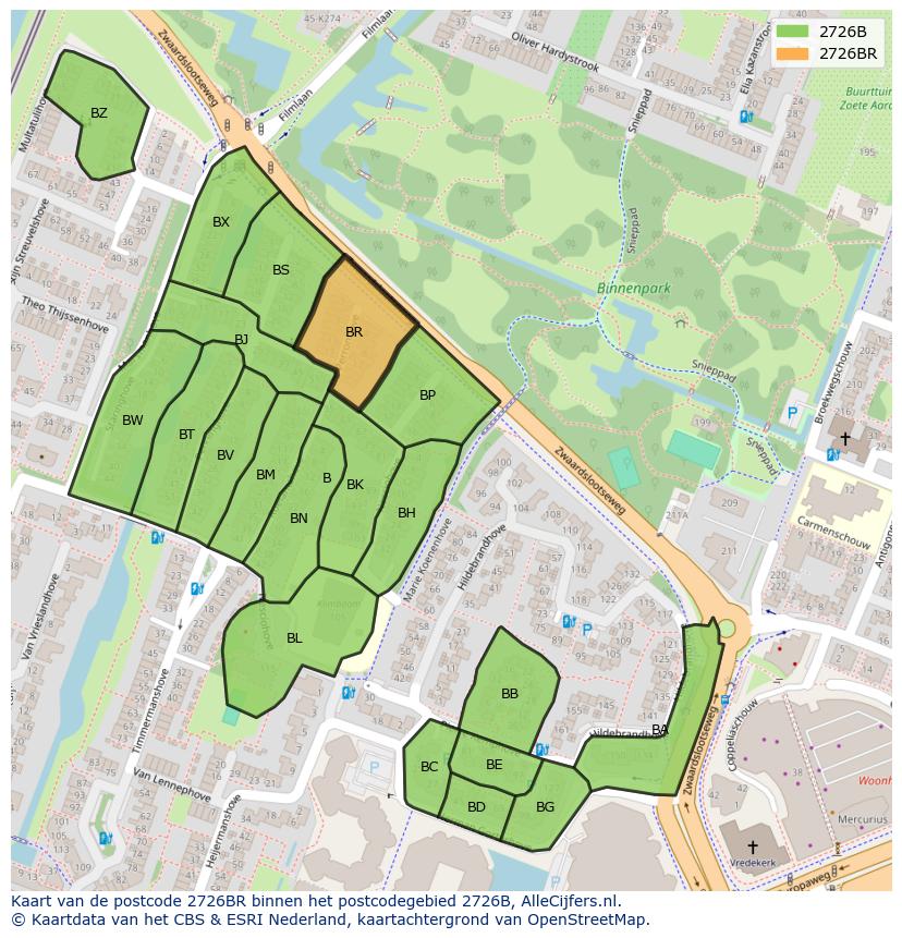 Afbeelding van het postcodegebied 2726 BR op de kaart.