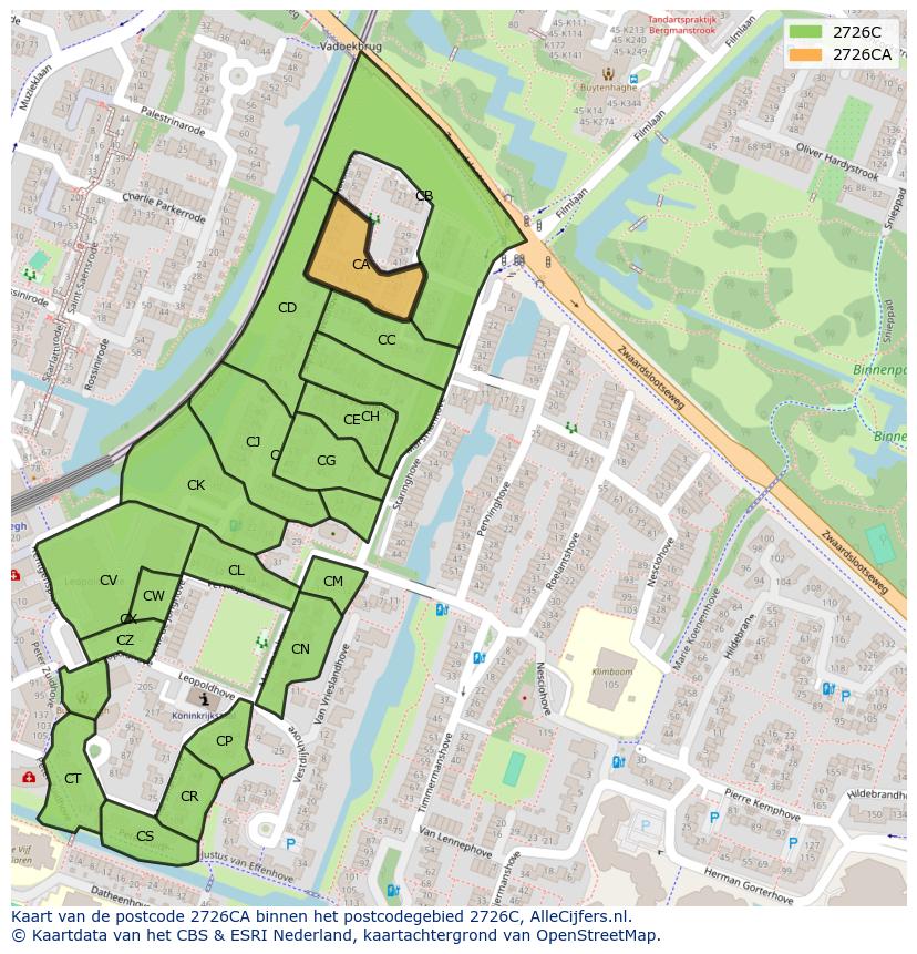 Afbeelding van het postcodegebied 2726 CA op de kaart.