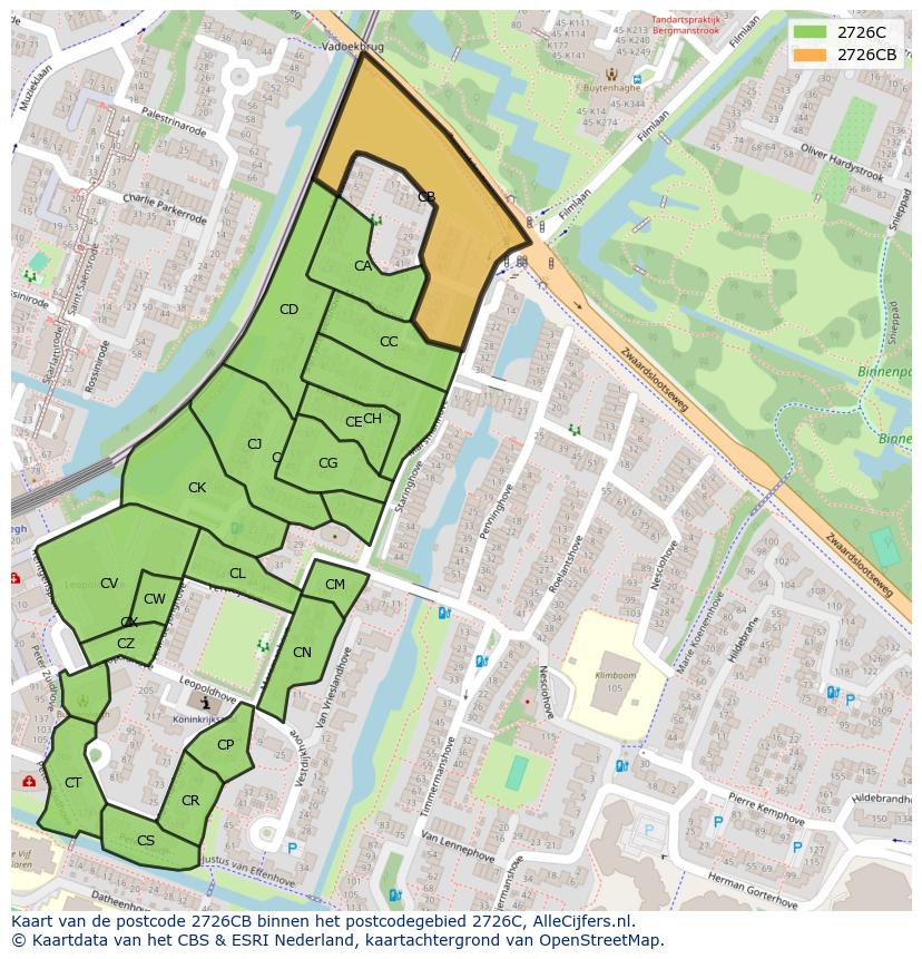 Afbeelding van het postcodegebied 2726 CB op de kaart.