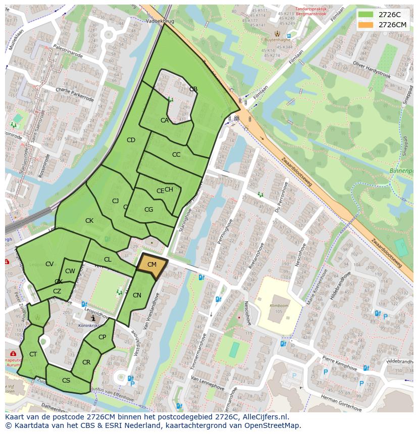 Afbeelding van het postcodegebied 2726 CM op de kaart.