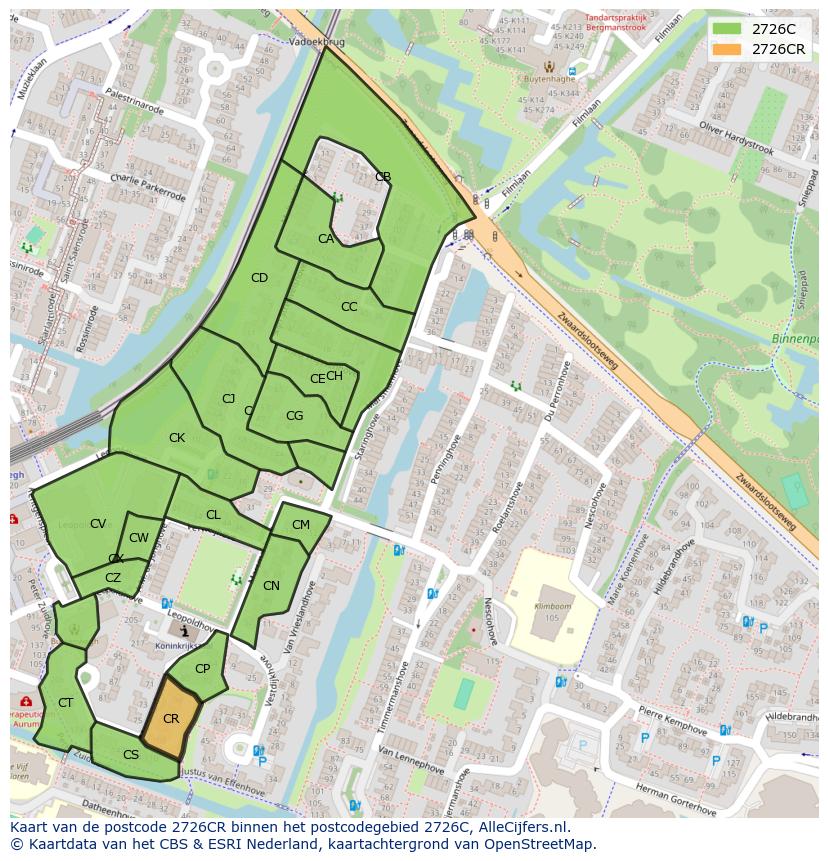 Afbeelding van het postcodegebied 2726 CR op de kaart.