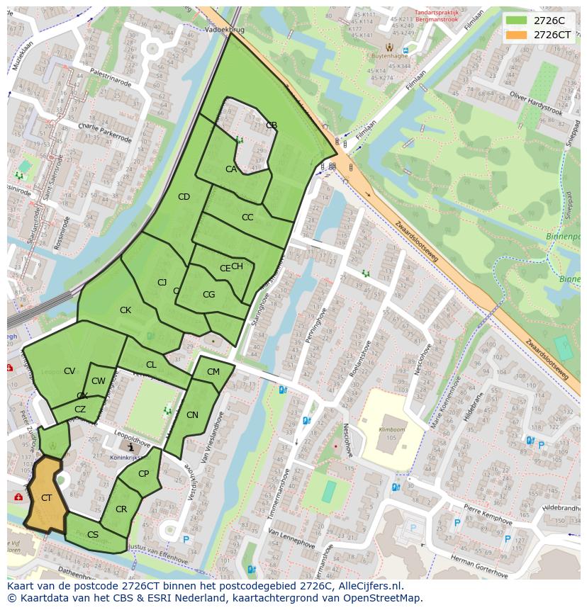 Afbeelding van het postcodegebied 2726 CT op de kaart.
