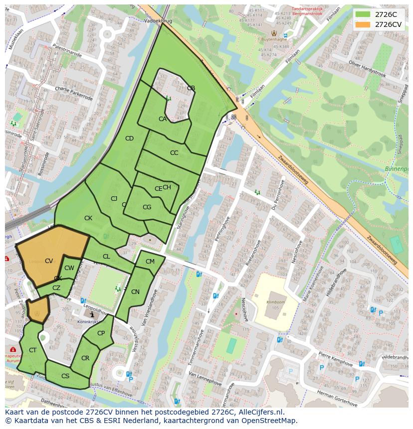 Afbeelding van het postcodegebied 2726 CV op de kaart.
