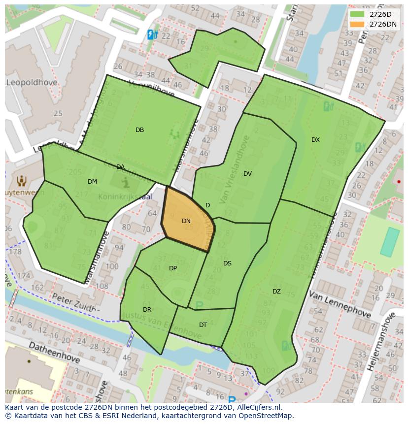 Afbeelding van het postcodegebied 2726 DN op de kaart.