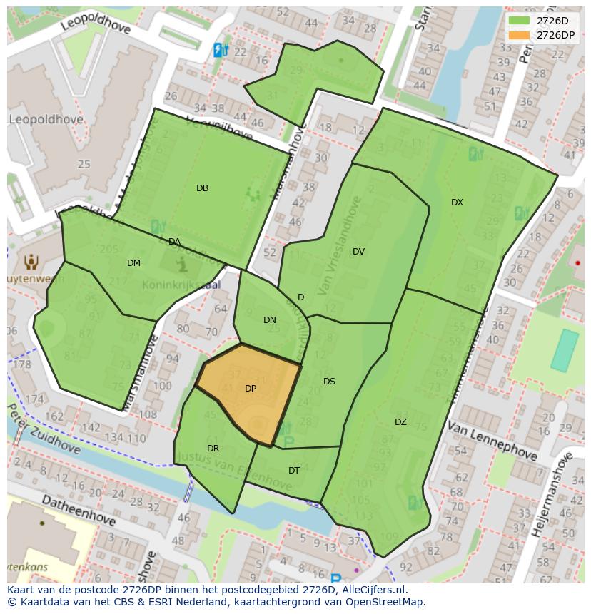 Afbeelding van het postcodegebied 2726 DP op de kaart.