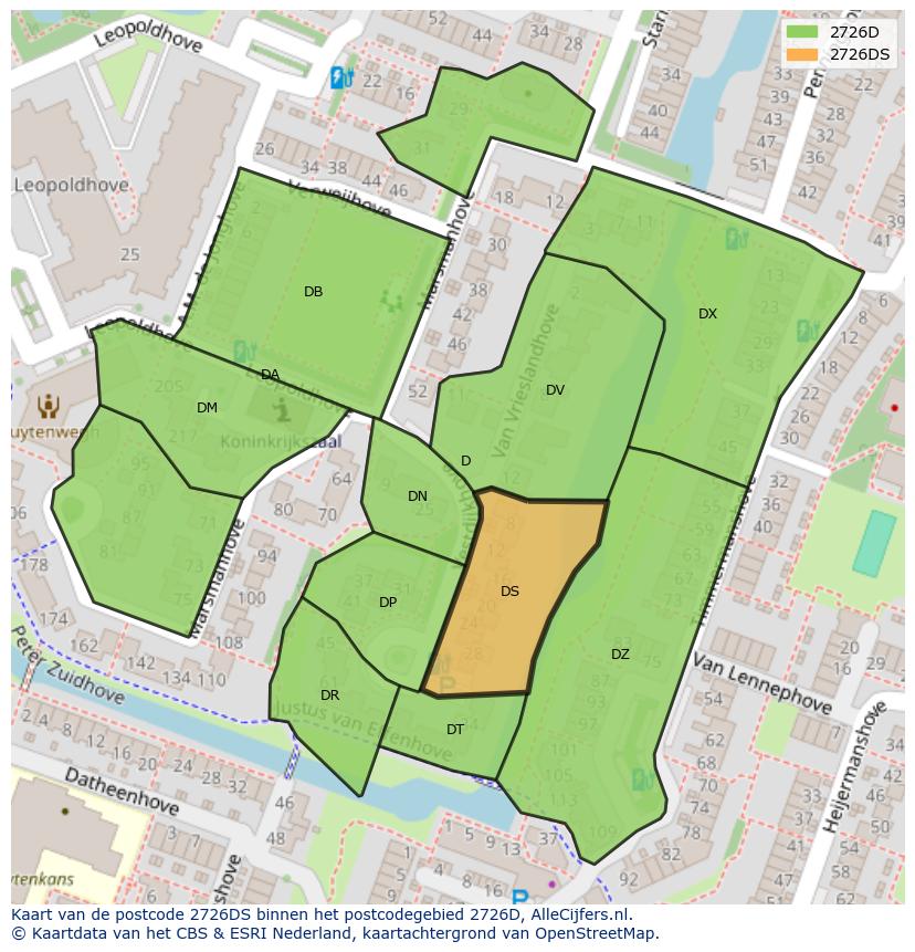 Afbeelding van het postcodegebied 2726 DS op de kaart.