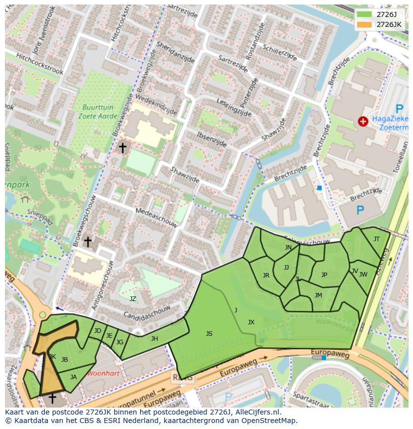 Afbeelding van het postcodegebied 2726 JK op de kaart.