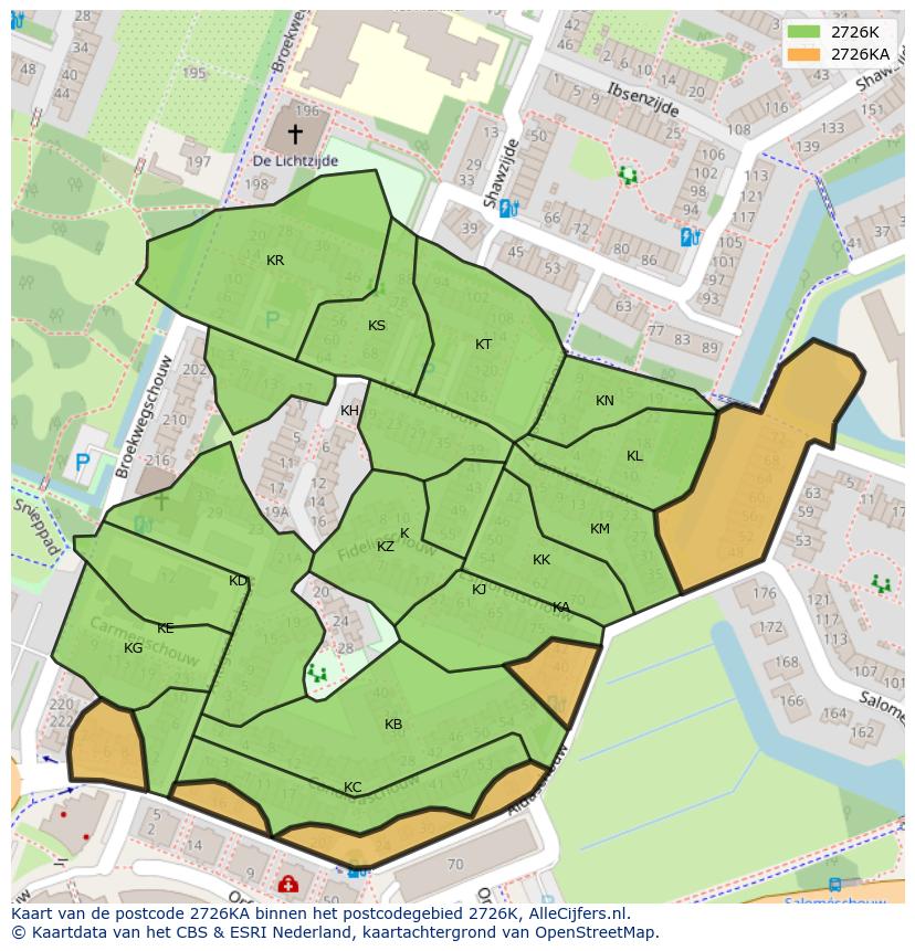 Afbeelding van het postcodegebied 2726 KA op de kaart.